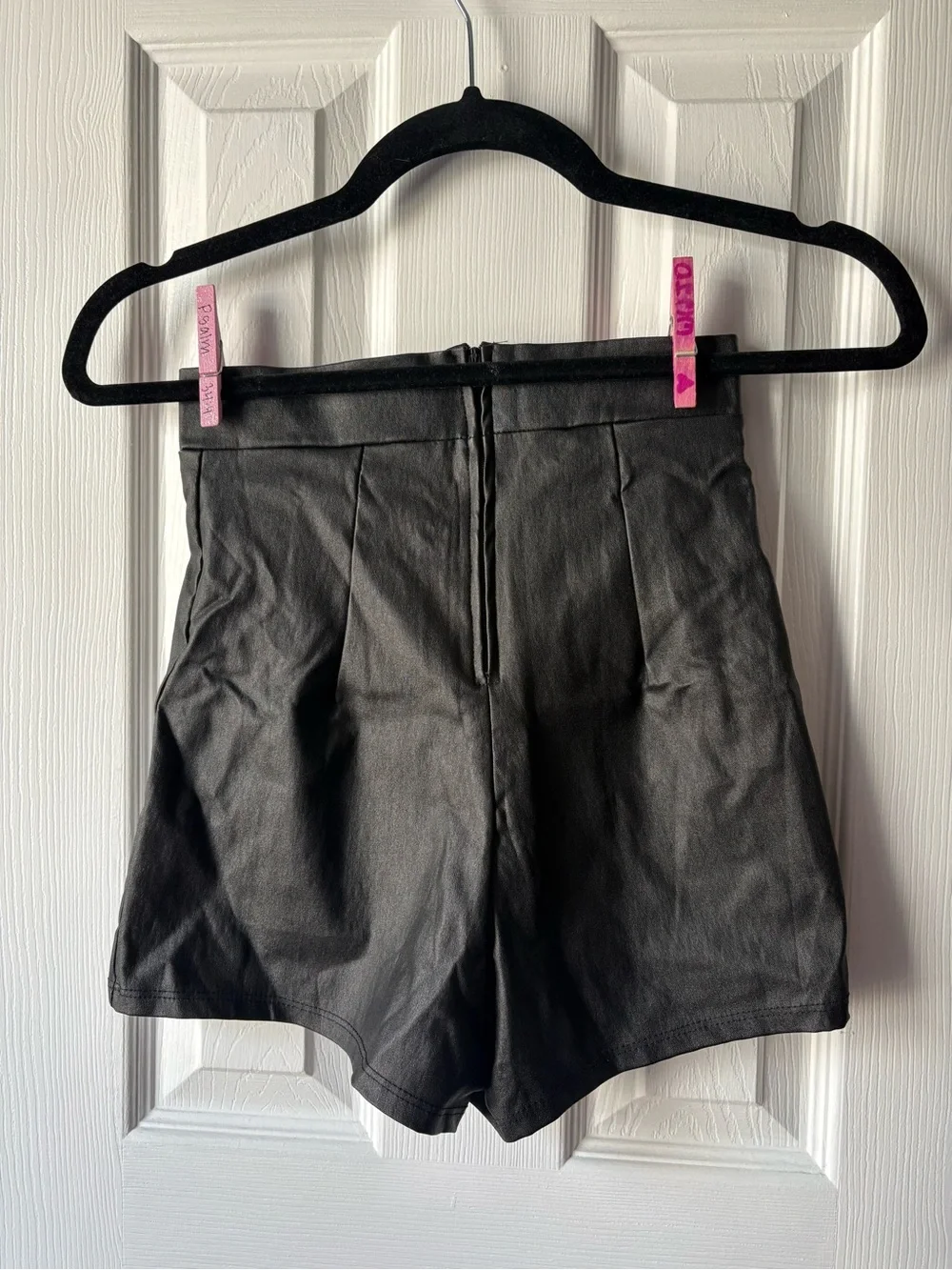 High-Waist Black Faux Leather Women’s Shorts